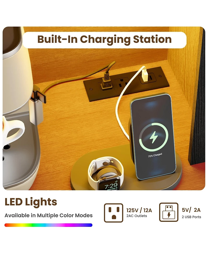 gaomon 68.7" Wooden Bar Cabinet with Charging Station – Buffet Hutch with 2 Drawers & 10 Storage Shelves