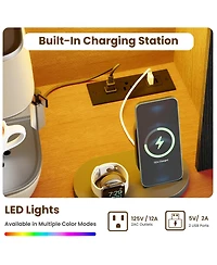 gaomon 68.7" Wooden Bar Cabinet with Charging Station – Buffet Hutch with 2 Drawers & 10 Storage Shelves