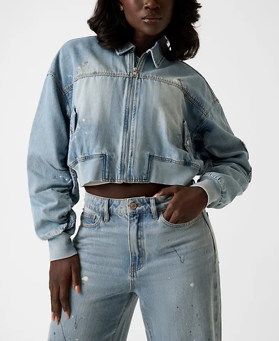 Guess Women's Anna Collared Cropped Bomber Jacket