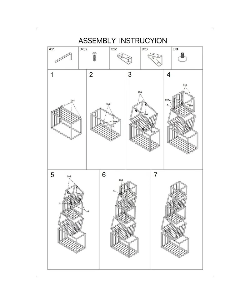 Streamdale Furniture 5-Tier Geometric Bookshelf - Modern Narrow Floor Bookcase