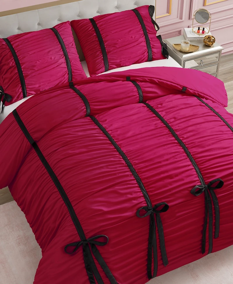 Juicy Couture Amelie Velvet Bows Ruched 3-Pc. Comforter Set