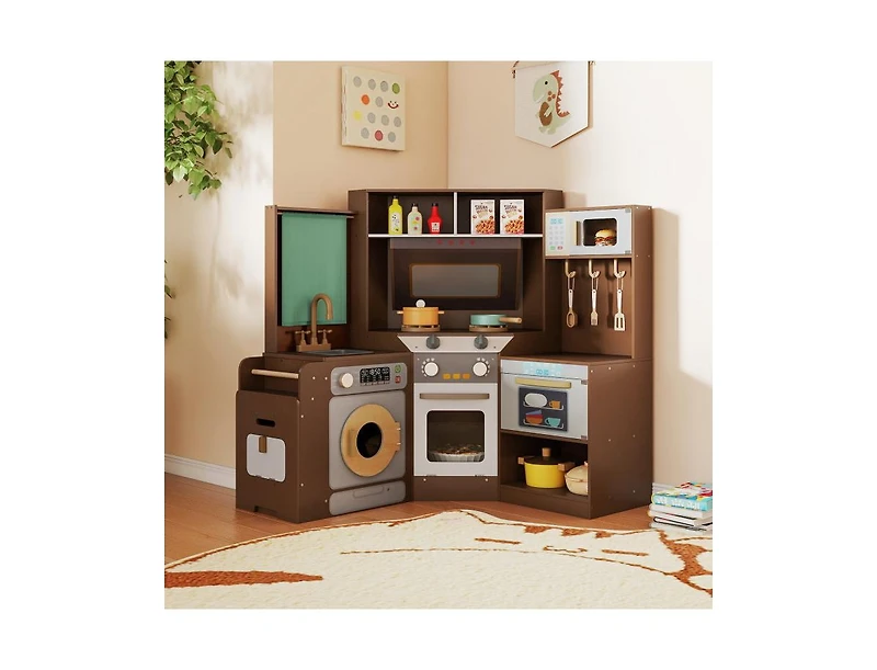 Slickblue Corner Pretend Kitchen Playset with Stoves, Lights, and Sounds