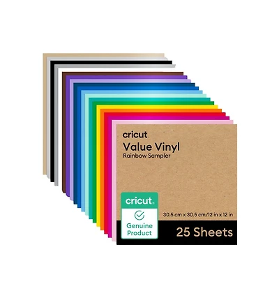 Cricut Value Vinyl Sheets, Rainbow Sampler, 12" x 12", 25 Count