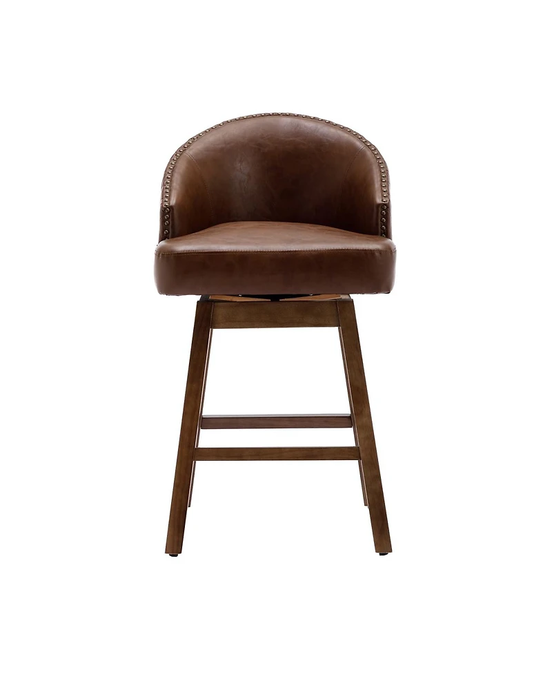 Streamdale Rotating Bar Chair, Counter Height Leather Stool with Wood Legs