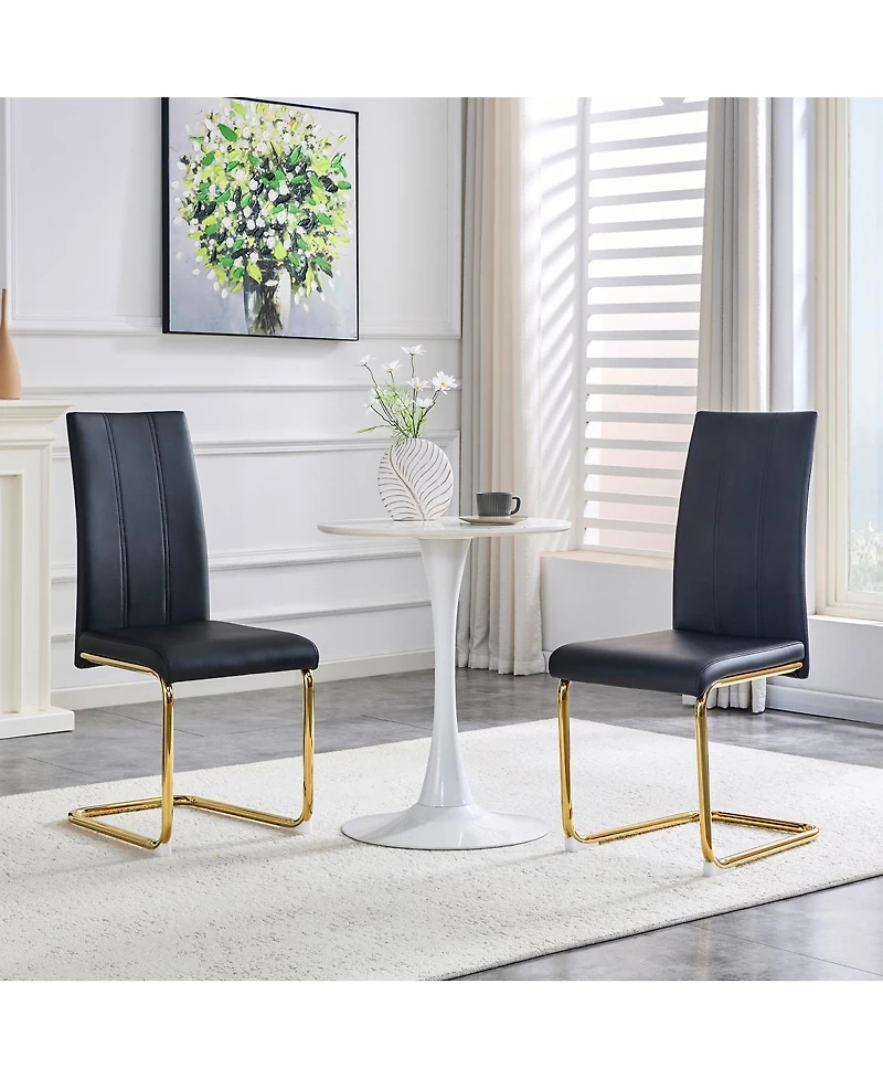Streamdale 2-Pack Black Pu Upholstered Dining Chairs with Gold Legs