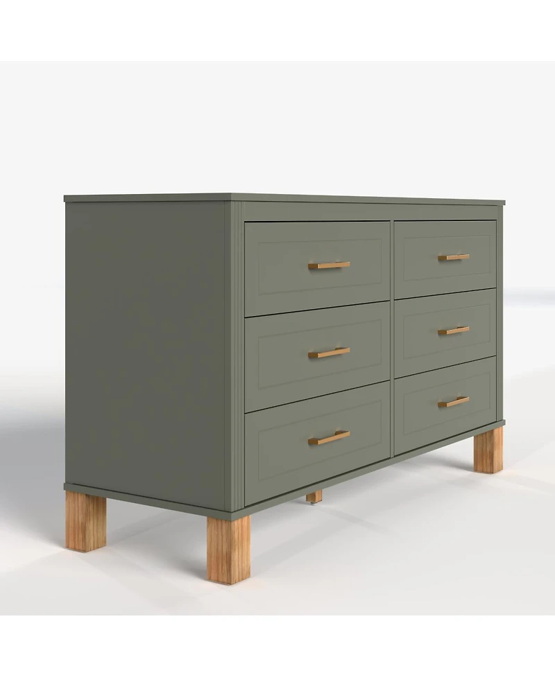Streamdale 6-Drawer Dresser with Metal Handles & Solid Wood Legs