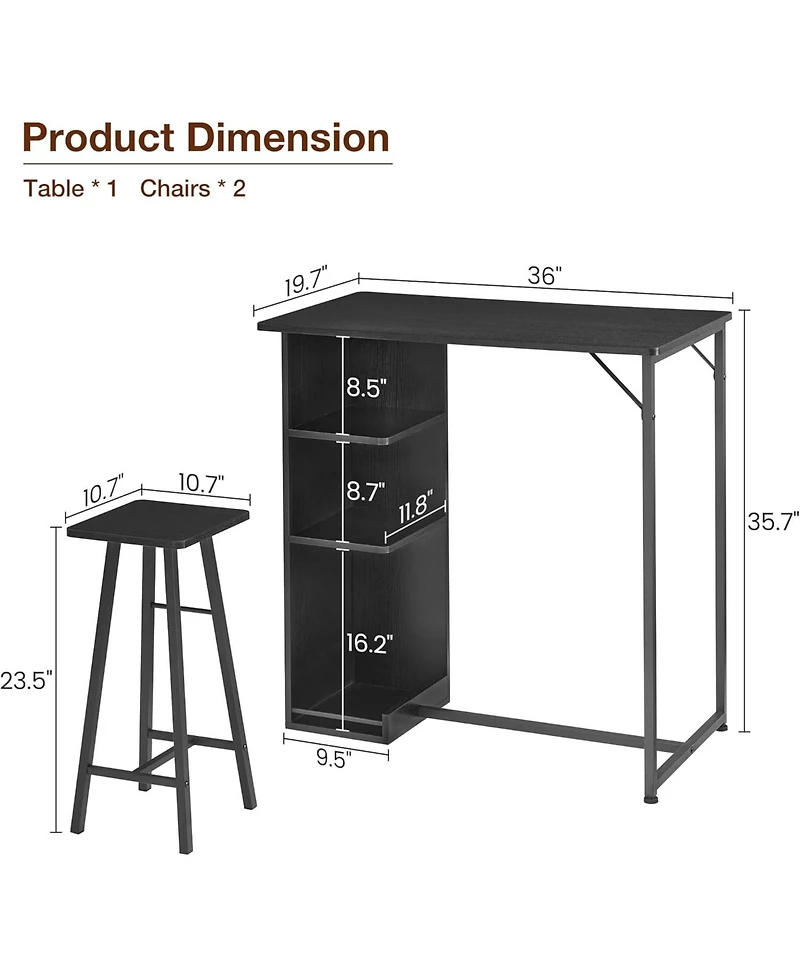 gaomon Small Bar Table and Chairs Set for 2 3-Piece Bar Table Set with 3 Tier Storage Shelves Space Saving Table for Small Apartment Dining Room