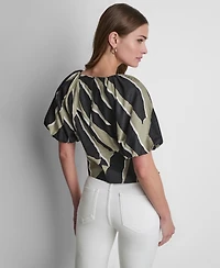 Dkny Women's Printed Scoop-Neck Short-Puff-Sleeve Top