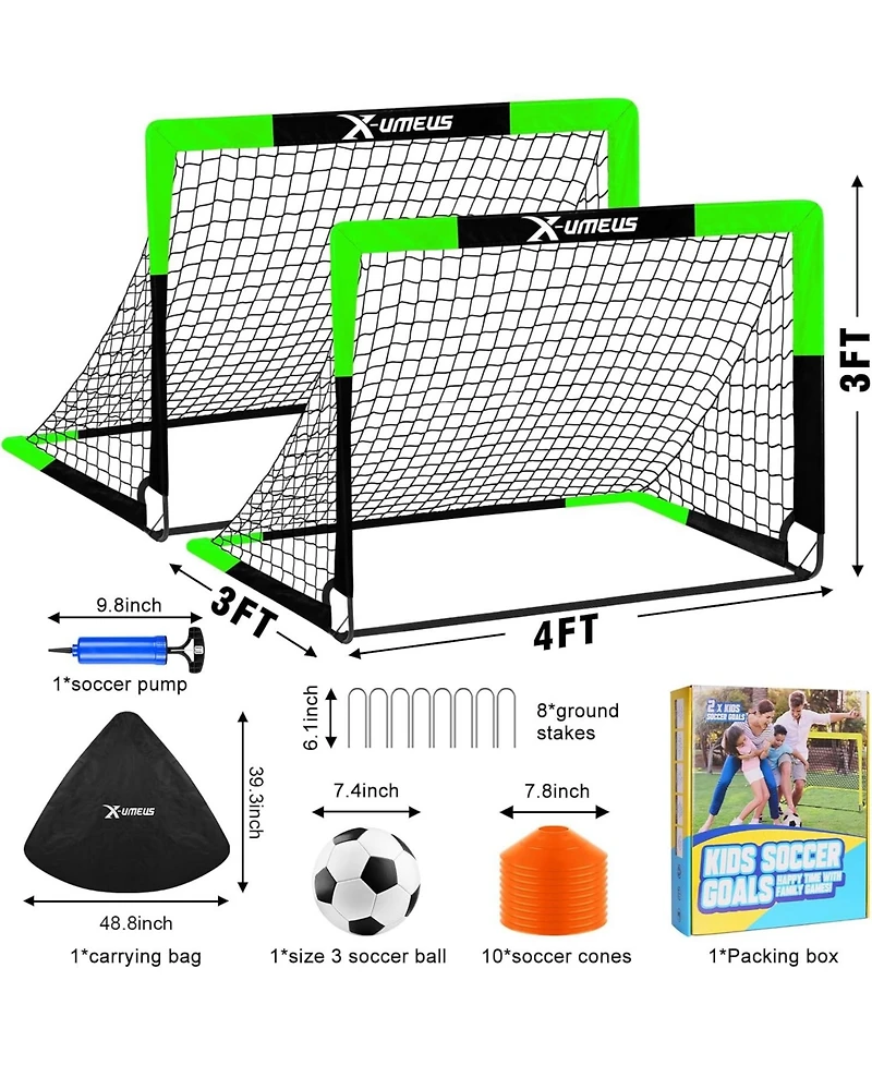Set of 2 Kids 4x3ft Soccer Goals with Ball, Cones & Pop-Up Nets – Backyard Training Equipment for Ages 3-12, Outdoor Sports Gifts