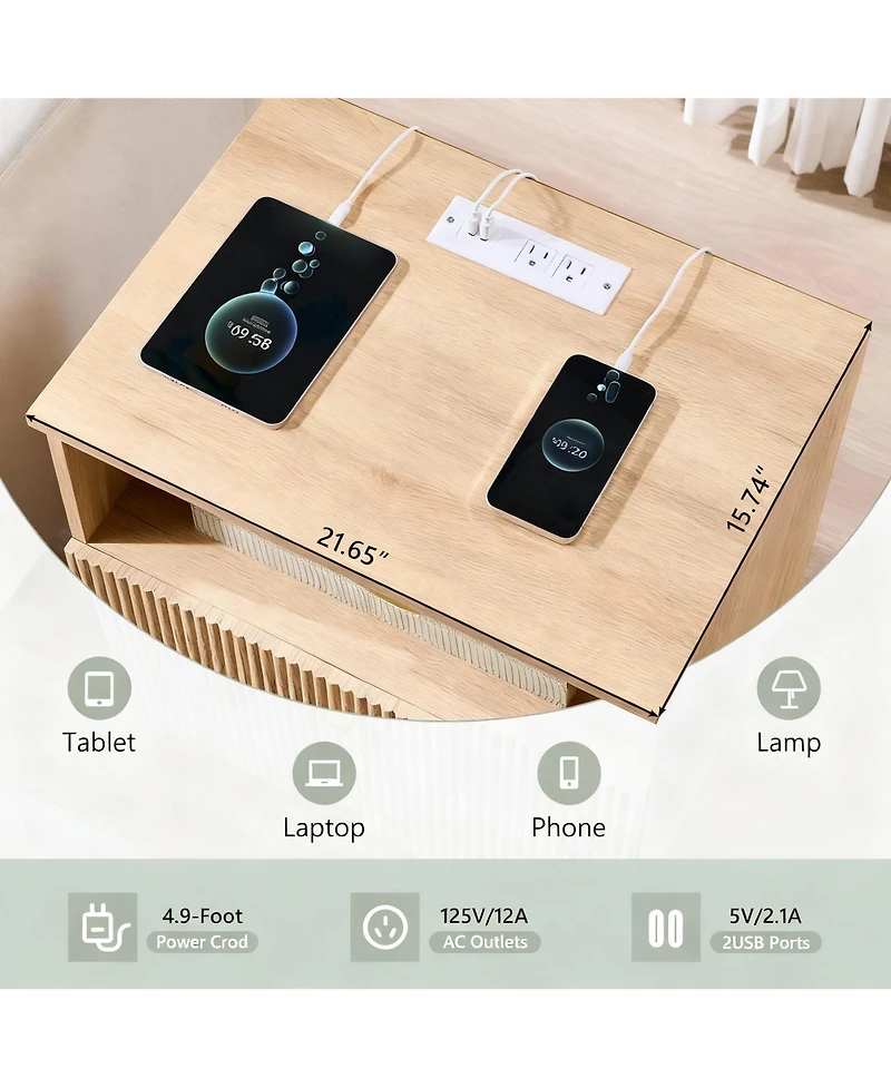 Yigii Wave Pattern Nightstand with Charging, Drawer, and Shelf