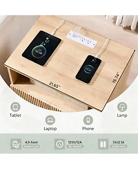 Yigii Wave Pattern Nightstand with Charging, Drawer, and Shelf