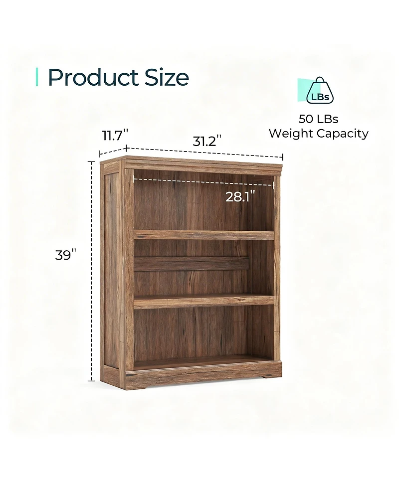 Yigii Adjustable 2-Tier Wood Bookshelf for Home Office & Living Room