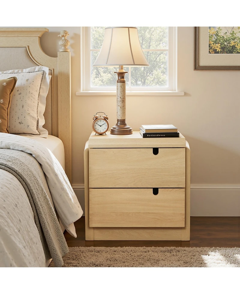 LuxenHome Oak Mid-Century 2-Drawer Nightstand, 20.5'' Engineered Wood Accent Table