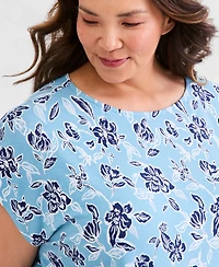 Style & Co Plus Printed Short-Sleeve Mixed-Media Tee, Macy's Exclusive