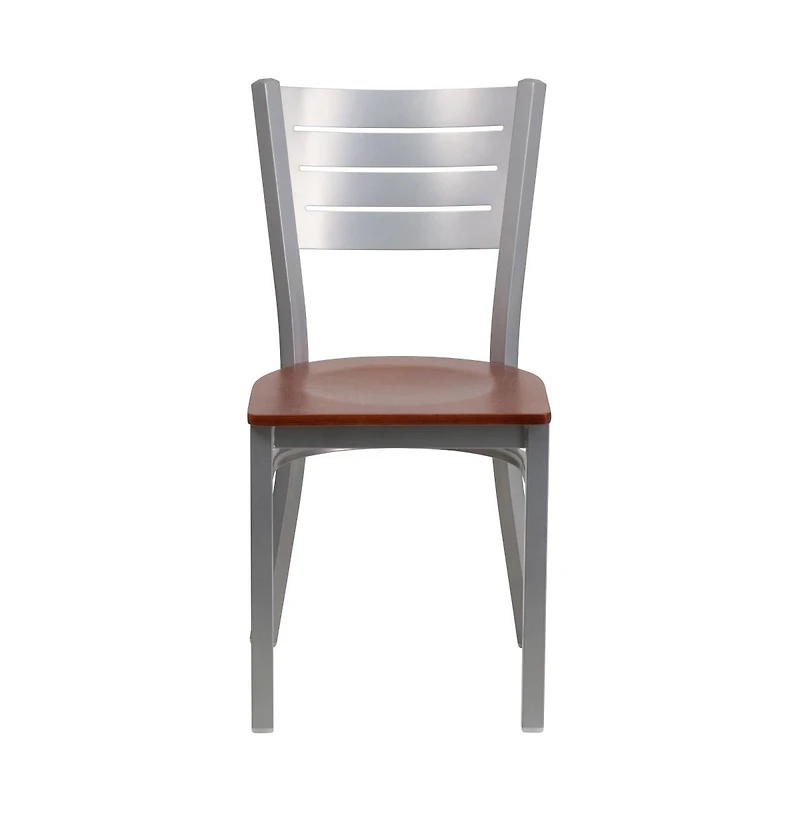 Emma+Oliver 2 Pack Silver Slat Back Metal Restaurant Chair