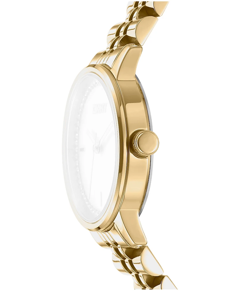 Dkny Women's White Mop Crystal Accented Dial Stainless Steel Bracelet Watch, 30mm