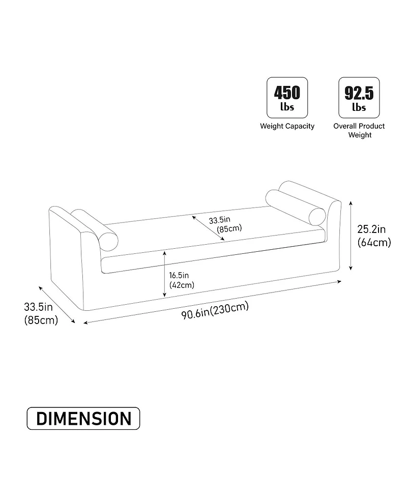 Streamdale Furniture Modern Chenille Chaise Lounge Couch with Armrests & Bolster Pillows