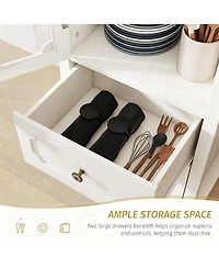 Yigii Tall Narrow Buffet Cabinet 52" White Kitchen Pantry 2 Glass Doors 2 Drawer