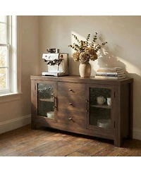 gaomon Buffet Sideboard Cabinet, Wood Storage with 2 Glass Doors & 3 Drawers, Coffee Bar and Tv Stand for Living Room