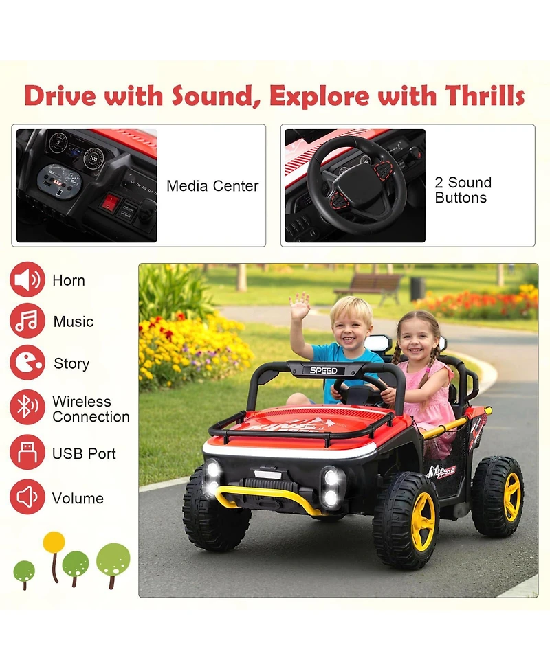 Mecale 24V Ride on Toy for Kids 2 Seater Ride on Truck Car with Horn Music Story