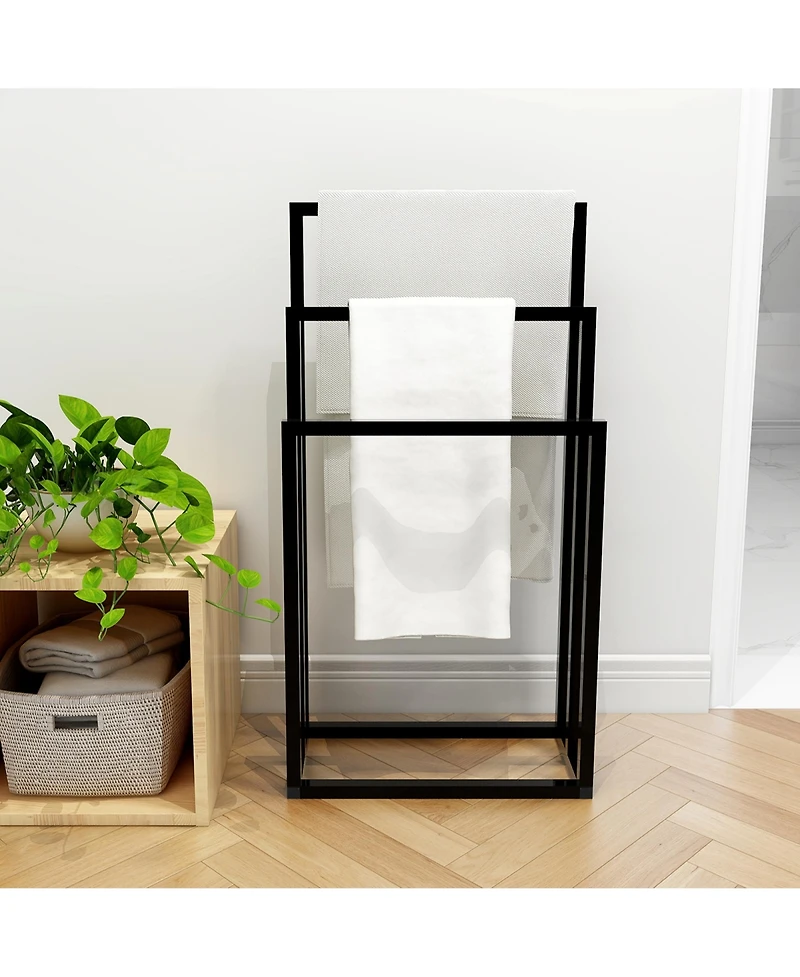 Rainsken 3 Tier Metal Towel Rack, Freestanding Towel Holder, Modern Standing Towels Drying Rack for Bedroom
