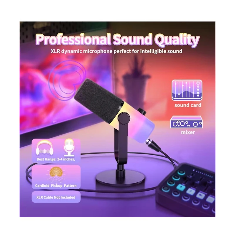 Zealsound Xlr/Usb Gaming Podcast Microphone - Rgb Lights, One-Touch Mute, 3.5mm Monitor Jack & Volume Knob for Pc/Mac/PS4/PS5/Phone
