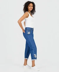 Style & Co Women's Embroidered Mid Rise Relaxed Straight-Leg Jeans, Macy's Exclusive