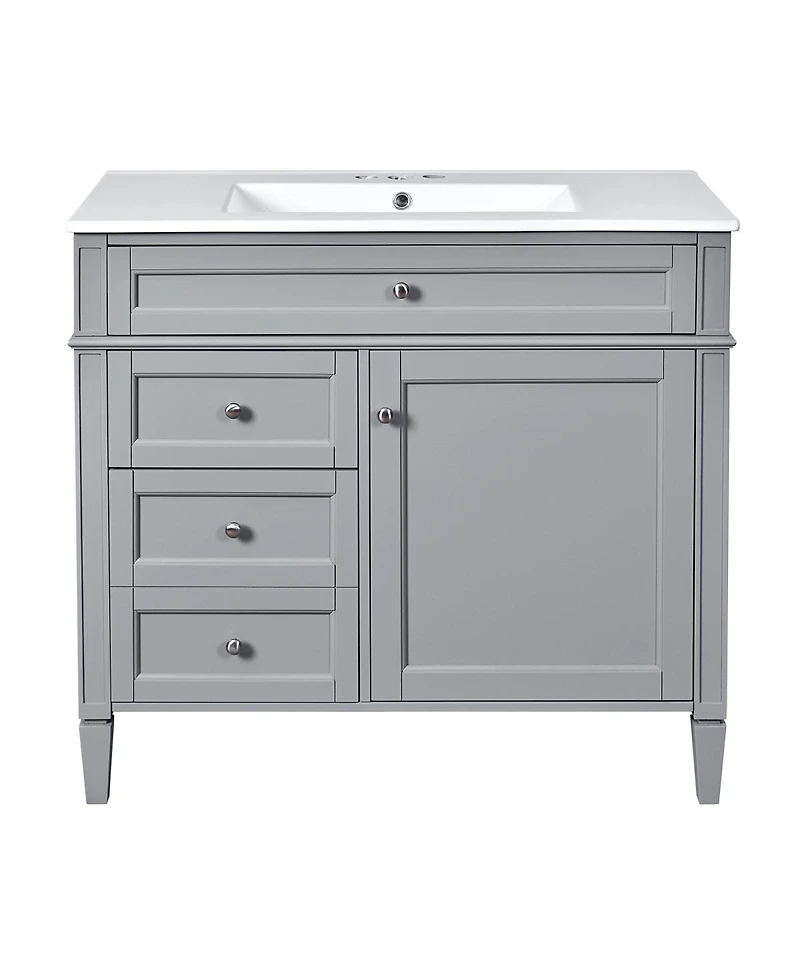 Sillysis 36" Modern Bathroom Vanity with Sink, Solid Wood Cabinet, Soft Close Drawers & Tip-Out Storage
