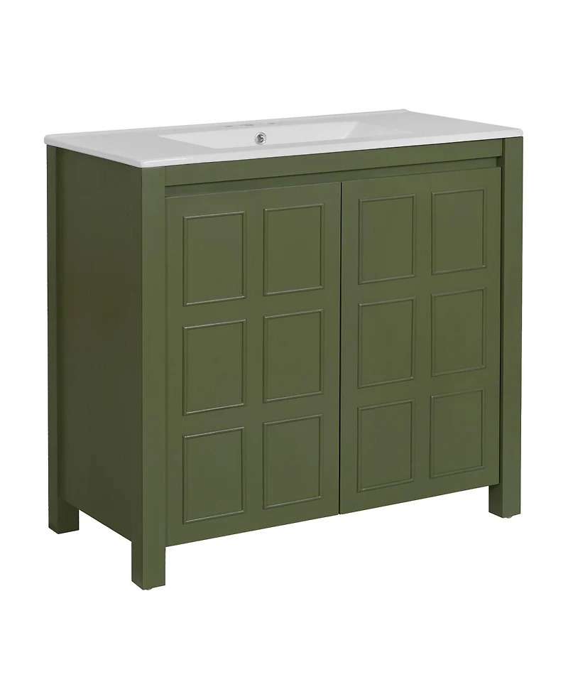 Sillysis 36" Retro Bathroom Vanity with Ceramic Sink, Solid Wood Frame and Soft Close Doors, Spacious Storage Cabinet for Modern Bathrooms.