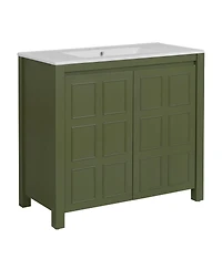 Sillysis 36" Retro Bathroom Vanity with Ceramic Sink, Solid Wood Frame and Soft Close Doors, Spacious Storage Cabinet for Modern Bathrooms.