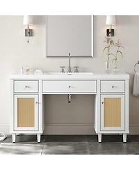 Sillysis 60" Wheelchair Accessible Bathroom Vanity with Smc Sink, Modern Storage Cabinet with Soft Close Drawers & Pine Legs