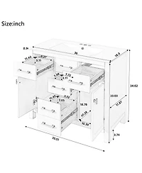 Sillysis 36" Modern Solid Wood Bathroom Vanity with Ceramic Sink, 4 Drawers & 2 Soft Close Doors Freestanding Cabinet