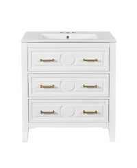Sillysis 30" Bathroom Vanity with Ceramic Sink, Retro Solid Wood Cabinet & 3 Drawer Storage for Small Spaces