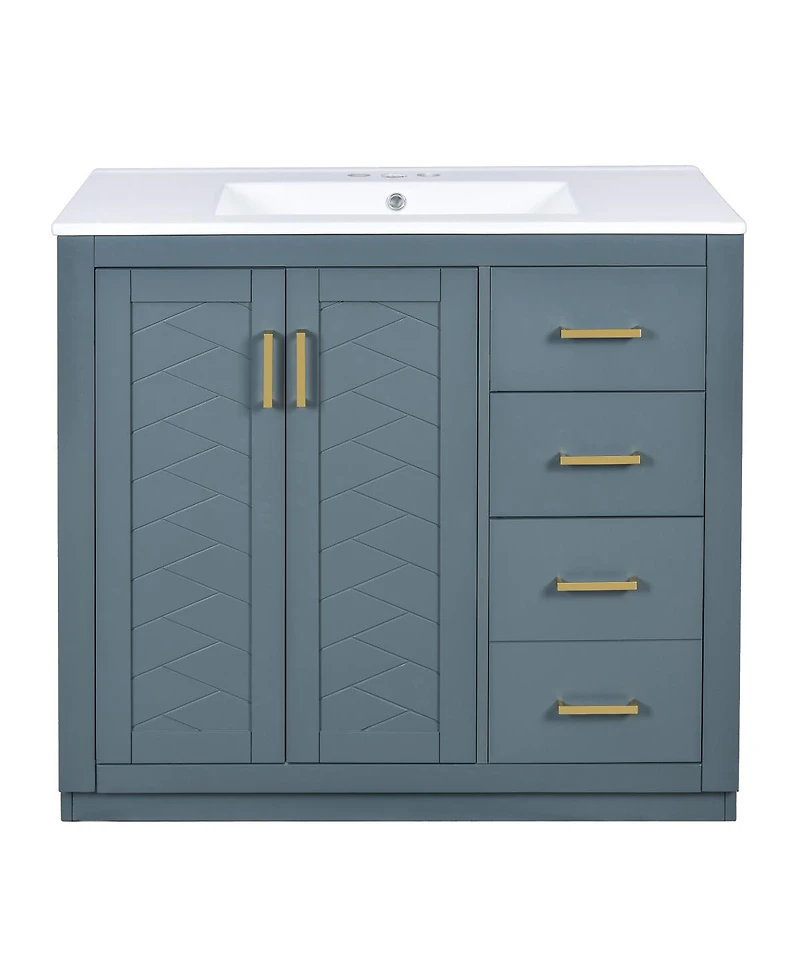 Sillysis 36" Bathroom Vanity with Ceramic Sink, Modern Solid Wood Cabinet & Ample Storage Drawers for Small Spaces