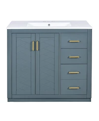 Sillysis 36" Bathroom Vanity with Ceramic Sink, Modern Solid Wood Cabinet & Ample Storage Drawers for Small Spaces