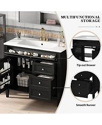 Sillysis 36" Modern Bathroom Vanity with Resin Sink, Freestanding Cabinet 2 Drawers & Tip-out Drawer