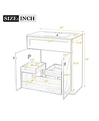 Sillysis 30" Modern Bathroom Vanity with Ceramic Sink, Retractable Rack & Large Storage Cabinet for Small Spaces