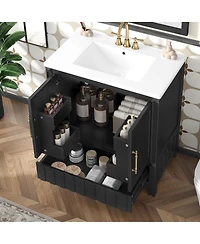 Sillysis 30" Bathroom Vanity with Sink, Solid Wood Cabinet & Push-to-Open Drawer for Modern Bathrooms