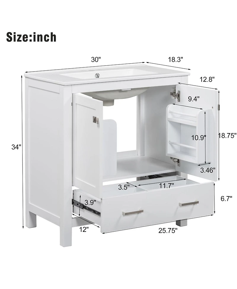 Sillysis 30" Bathroom Vanity with Sink, Solid Wood Cabinet & Soft Close Doors, Drawer Storage for Modern Bathrooms