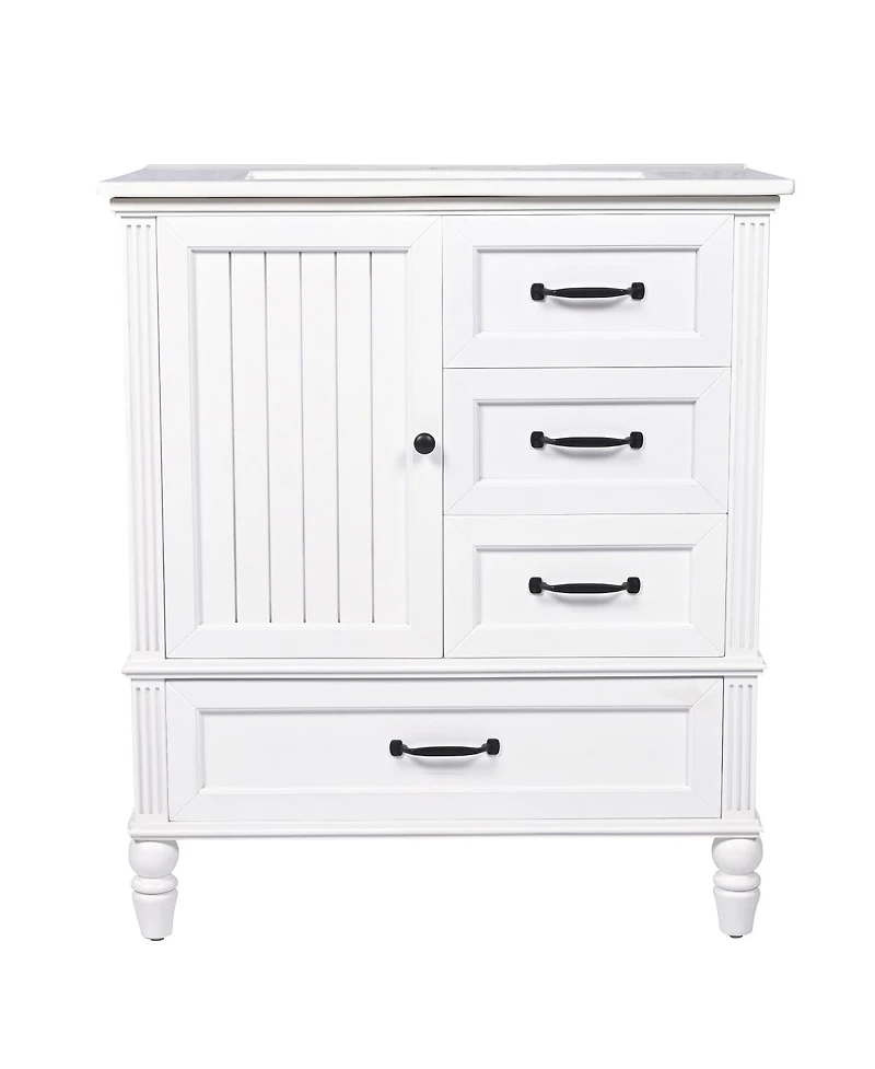 Sillysis 30" Modern Bathroom Vanity with Ceramic Sink, Freestanding Acacia Wood Mdf Cabinet 3 Drawers & Door