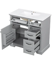 Sillysis 36" Bathroom Vanity with Ceramic Sink, Classic Modern Rubber Wood Cabinet & Ample Drawer Storage for Small Spaces
