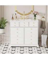 Sillysis 36" Bathroom Vanity with Ceramic Sink, Solid Wood Cabinet, 2 Drawers 2 Doors Soft Close Storage for Small Bathrooms