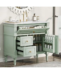 Sillysis 36" Bathroom Vanity with Sink, Solid Wood Cabinet Flip Drawer and Adjustable Shelf, Freestanding Modern Storage