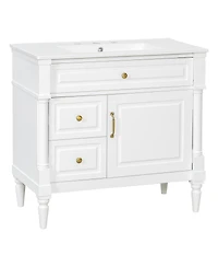 Sillysis 36" Bathroom Vanity with Sink, Solid Wood Cabinet Flip Drawer and Adjustable Shelf, Freestanding Modern Storage