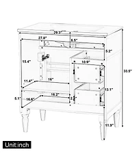 Sillysis 30" Bathroom Vanity with Ceramic Sink, Modern Solid Wood Freestanding Cabinet for Small Spaces