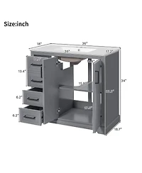 Sillysis 36" Modern Bathroom Vanity with Ceramic Sink, Solid Wood Frame & Soft Close Drawers for Small Spaces