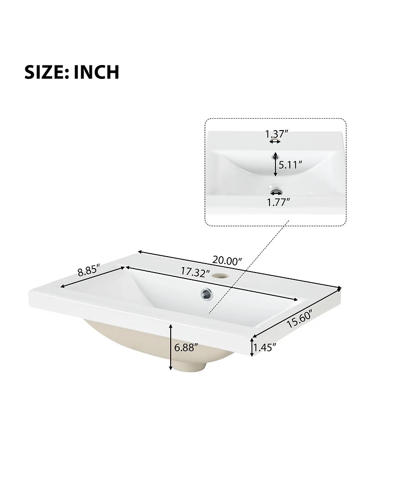 Sillysis 20" Bathroom Vanity with Ceramic Sink, Mdf Storage Cabinet, Adjustable Shelf and Toilet Paper Holder for Small Bathrooms