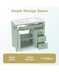 Sillysis 36" Bathroom Vanity with Ceramic Sink and Tilt-Out Drawer, Freestanding Classic Modern Storage