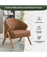 gaomon Mid-Century Modern Linen Upholstered Reading Armchair, Solid Wood Frame Comfortable Side Chair for Home