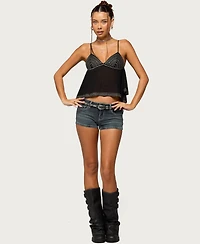 Edikted Women's Studded Asymmetric Sheer Babydoll Top